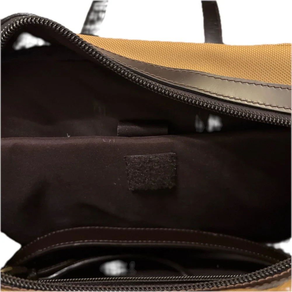 Polo Ralph Lauren Tan Canvas Brown Leather Briefcase Satchel Messenger Bag